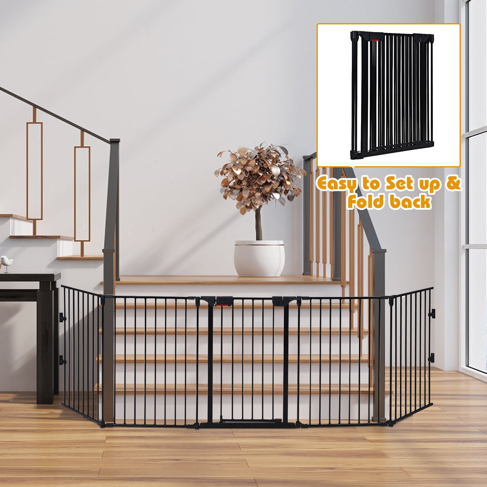 115 Inch, 5 Panel Adjustable Fireplace Fence, Black Pet Gate at Gallery Canada