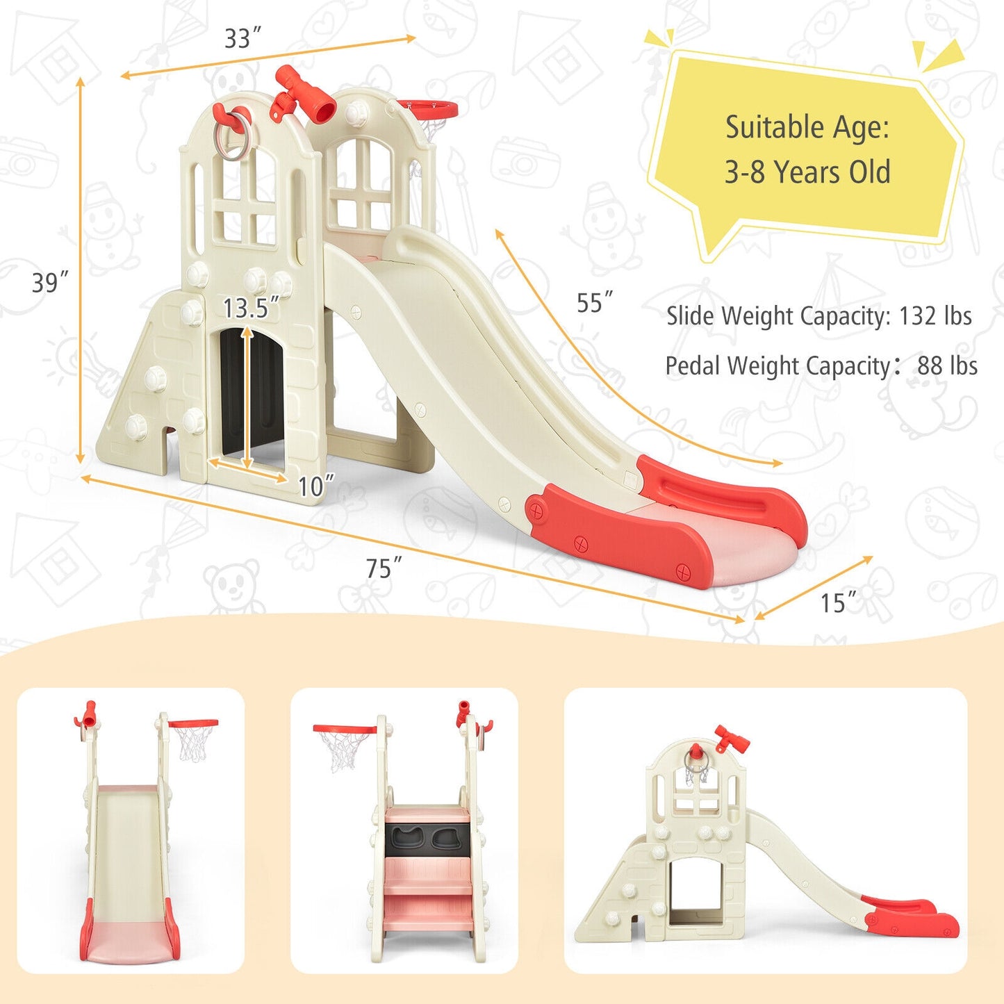 6-In-1 Large Kids Climber Slide Playset, Pink Climbers & Slides at Gallery Canada
