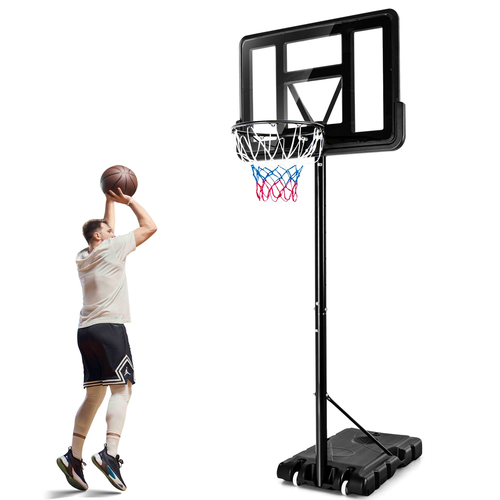 Adjustable Portable Basketball Hoop Stand, Shatterproof Backboard Wheels, Black Sport Equipments at Gallery Canada