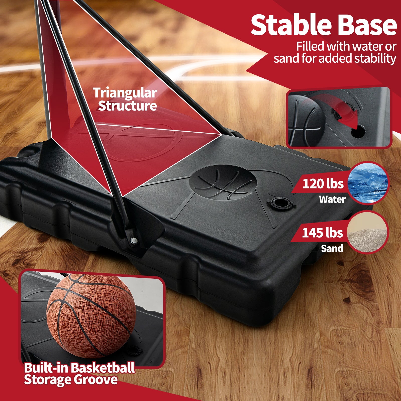 Adjustable Portable Basketball Hoop Stand, Shatterproof Backboard Wheels, Black Sport Equipments at Gallery Canada