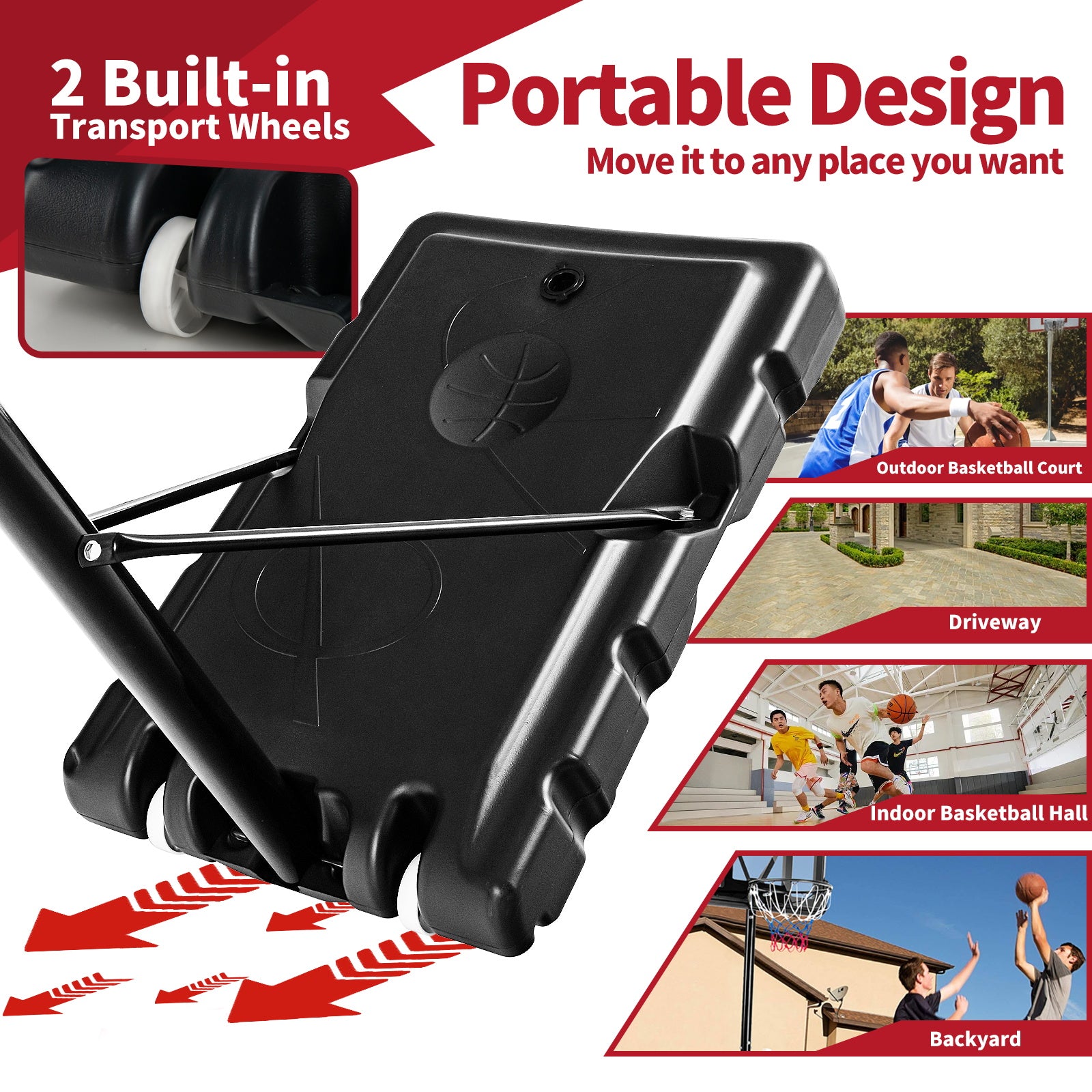 Adjustable Portable Basketball Hoop Stand, Shatterproof Backboard Wheels, Black Sport Equipments at Gallery Canada