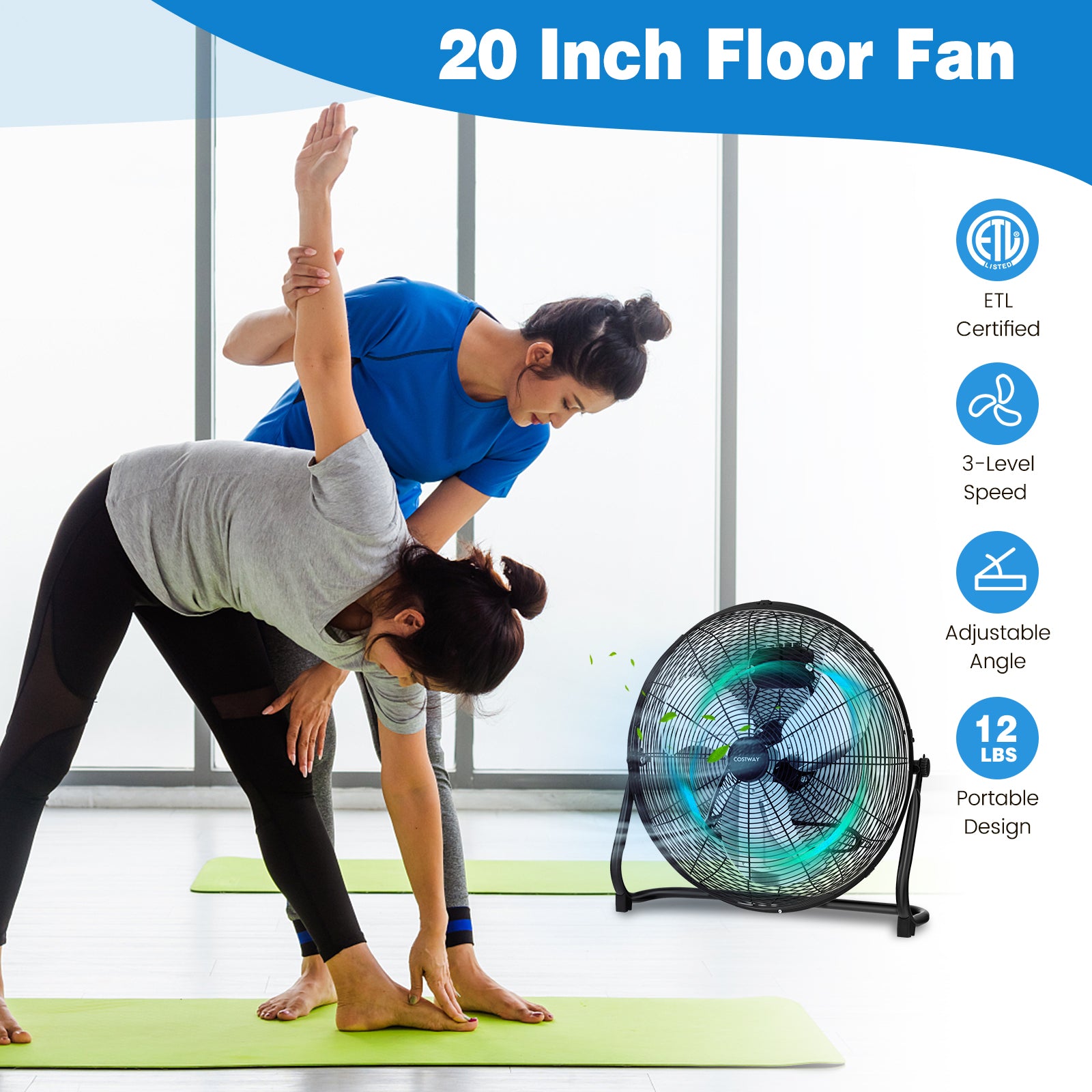 3-Speed High Velocity Floor Fan, Adjustable Tilt, Black Fans at Gallery Canada