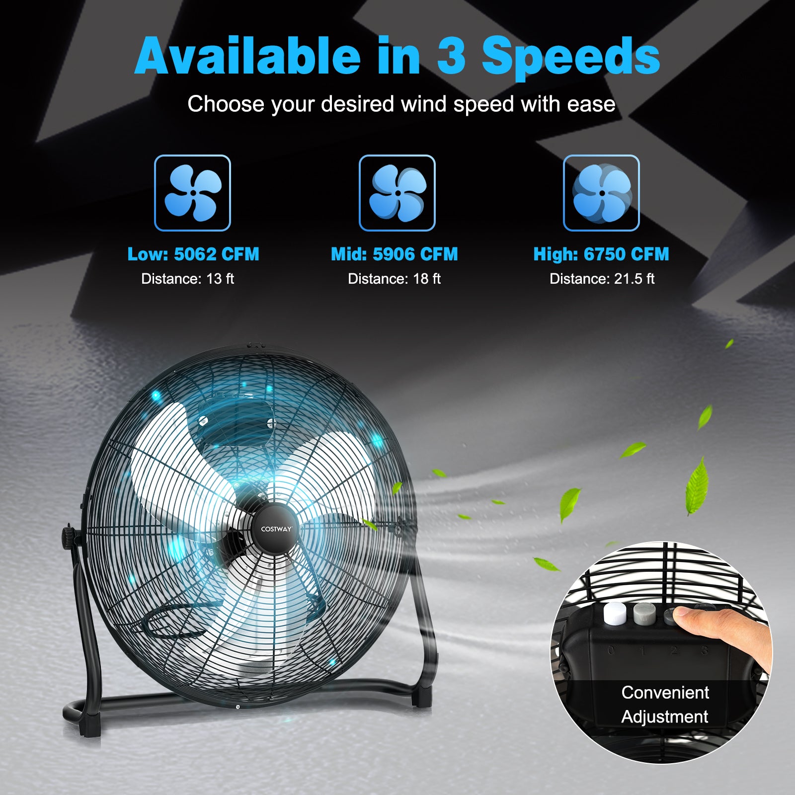 3-Speed High Velocity Floor Fan, Adjustable Tilt, Black Fans at Gallery Canada