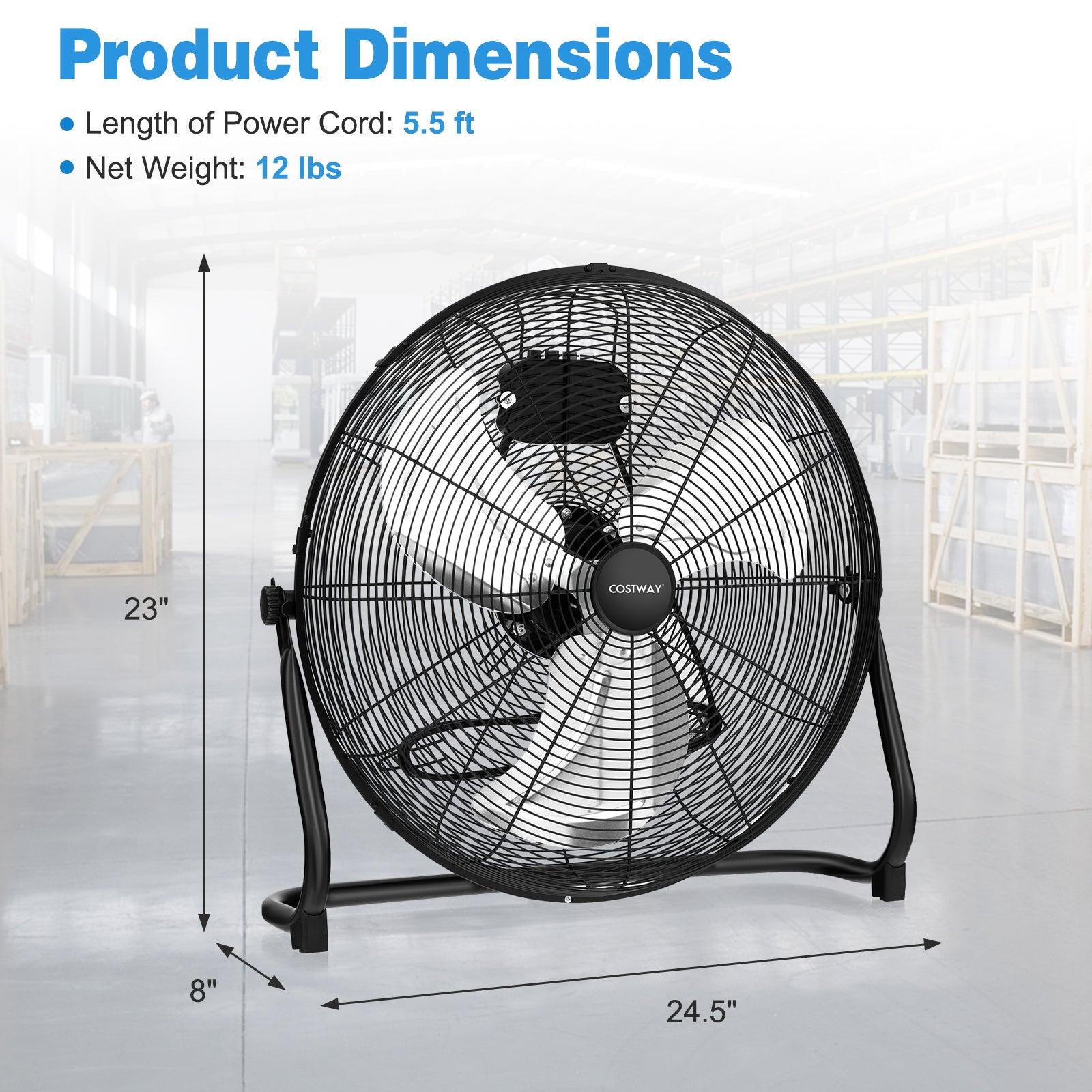 3-Speed High Velocity Floor Fan, Adjustable Tilt, Black Fans at Gallery Canada
