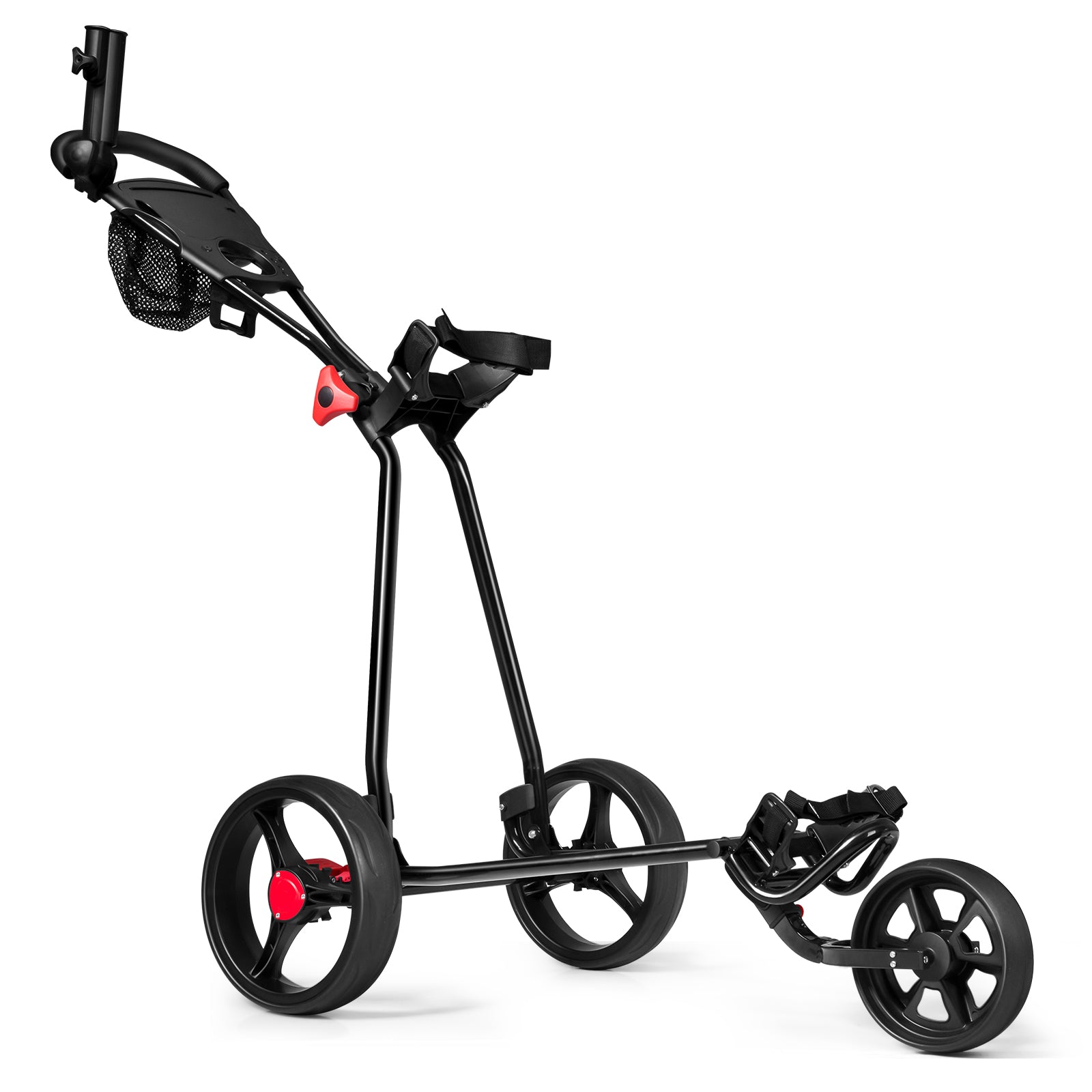 3 Wheel Durable Foldable Steel Golf Cart with Mesh Bag, Black Golf at Gallery Canada