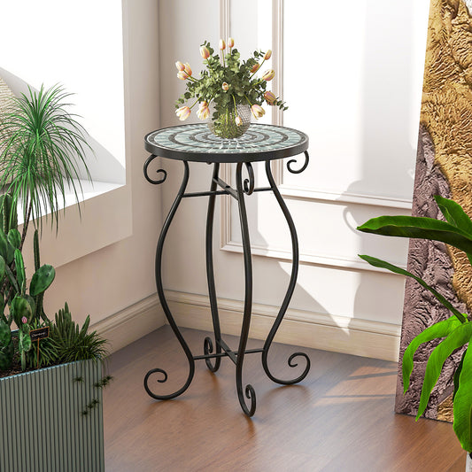 Small Plant Stand, Ceramic Tile Tabletop, Black & Blue Plant Stands Black & Blue at Gallery Canada