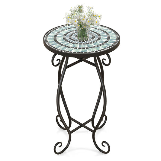 Small Plant Stand, Ceramic Tile Tabletop, Black & Blue Plant Stands Black & Blue at Gallery Canada