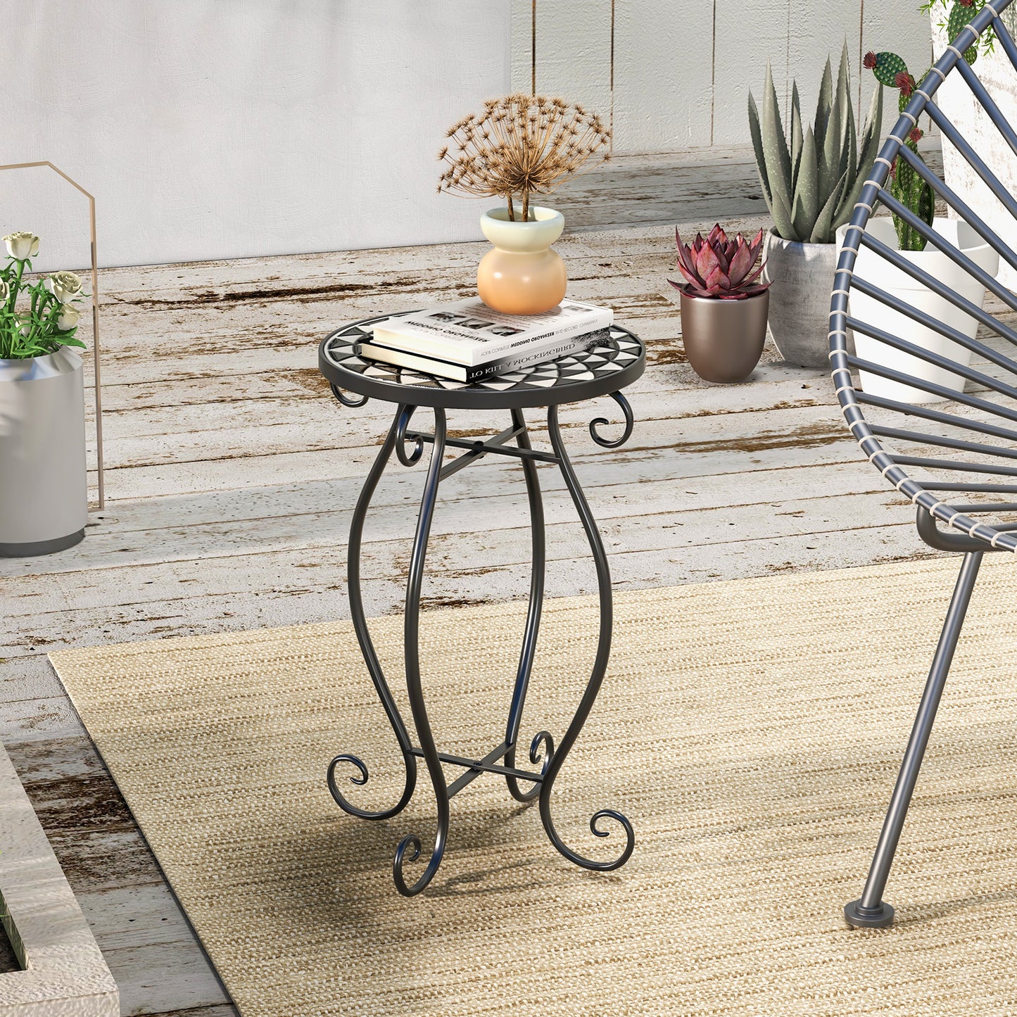 Small Plant Stand, Weather Resistant Ceramic Tabletop, Black & White Plant Stands at Gallery Canada