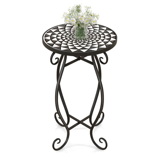 Small Plant Stand, Weather Resistant Ceramic Tabletop, Black & White Plant Stands Black & White at Gallery Canada