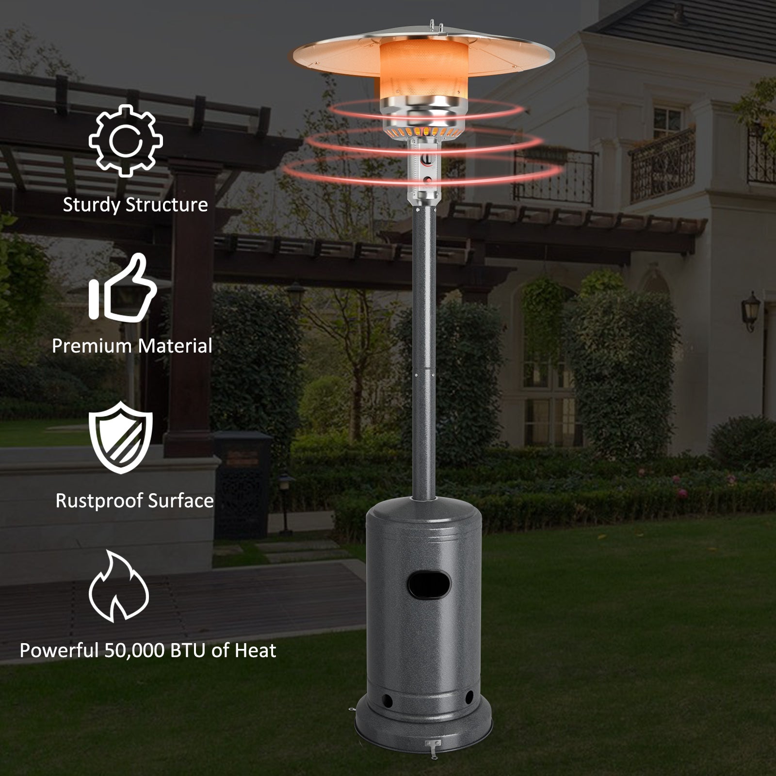 50000 BTU Propane Gas Heater, Steel, Gray Patio Heaters at Gallery Canada