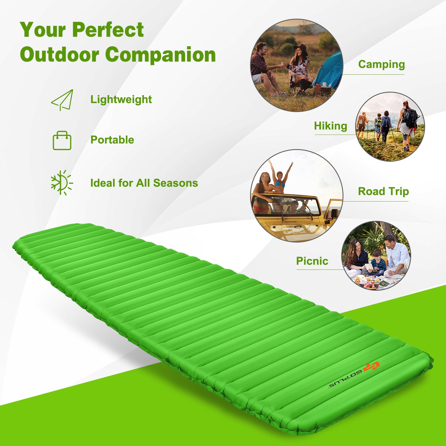 3 Inch Thick Inflatable Waterproof Camping Sleeping Pad, Green Air Mattresses & Sleeping Bags at Gallery Canada
