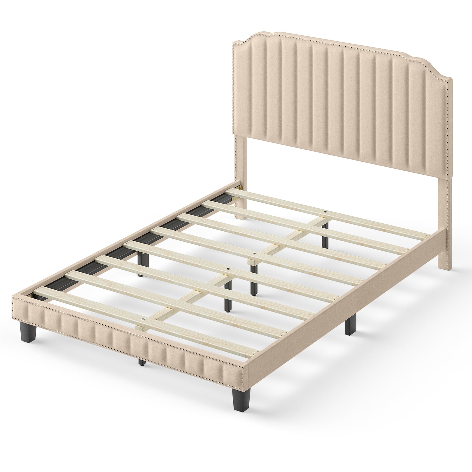 Heavy Duty Upholstered Bed Frame, Full Size, Beige Simple Bed Frame at Gallery Canada