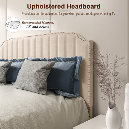 Heavy Duty Upholstered Bed Frame, Full Size, Beige Simple Bed Frame at Gallery Canada