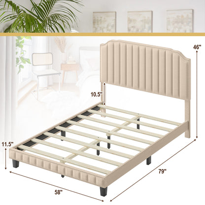 Heavy Duty Upholstered Bed Frame, Full Size, Beige Simple Bed Frame at Gallery Canada
