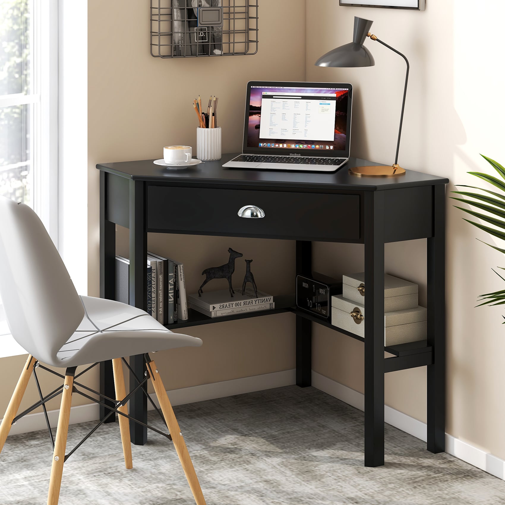 Corner Wooden Laptop Computer Desk, Black Corner Desks at Gallery Canada