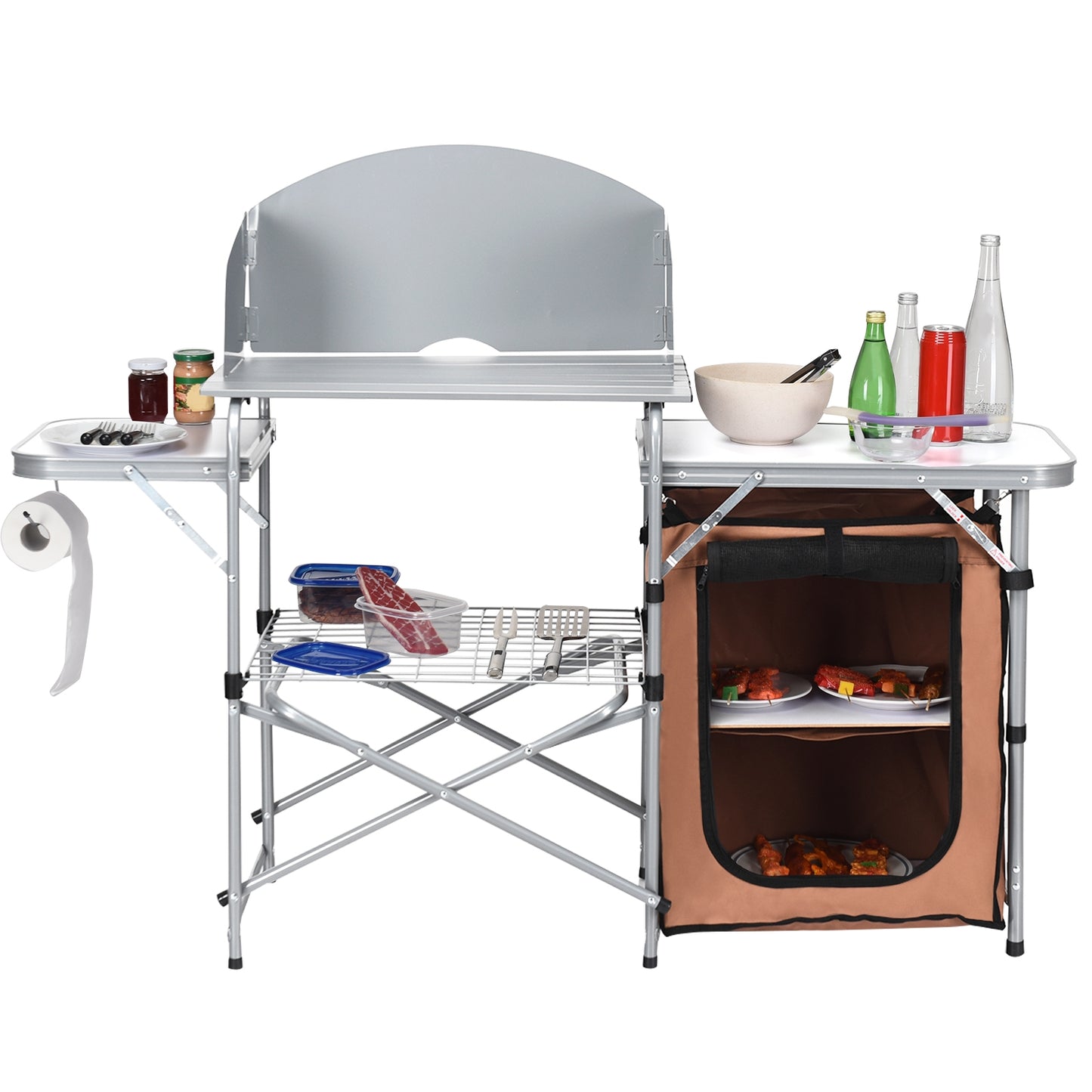 Foldable Outdoor BBQ Portable Grilling Table, Brown Camping Furniture at Gallery Canada