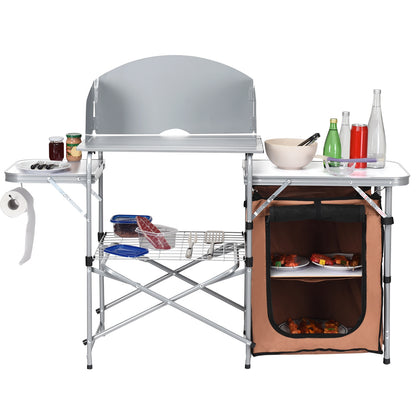 Foldable Outdoor BBQ Portable Grilling Table, Brown Camping Furniture at Gallery Canada