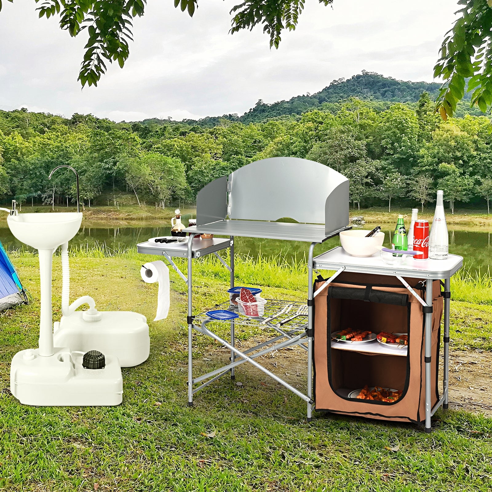 Foldable Outdoor BBQ Portable Grilling Table, Brown Camping Furniture at Gallery Canada