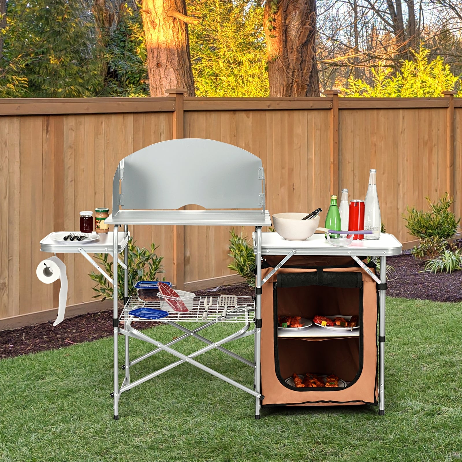 Foldable Outdoor BBQ Portable Grilling Table, Brown Camping Furniture at Gallery Canada