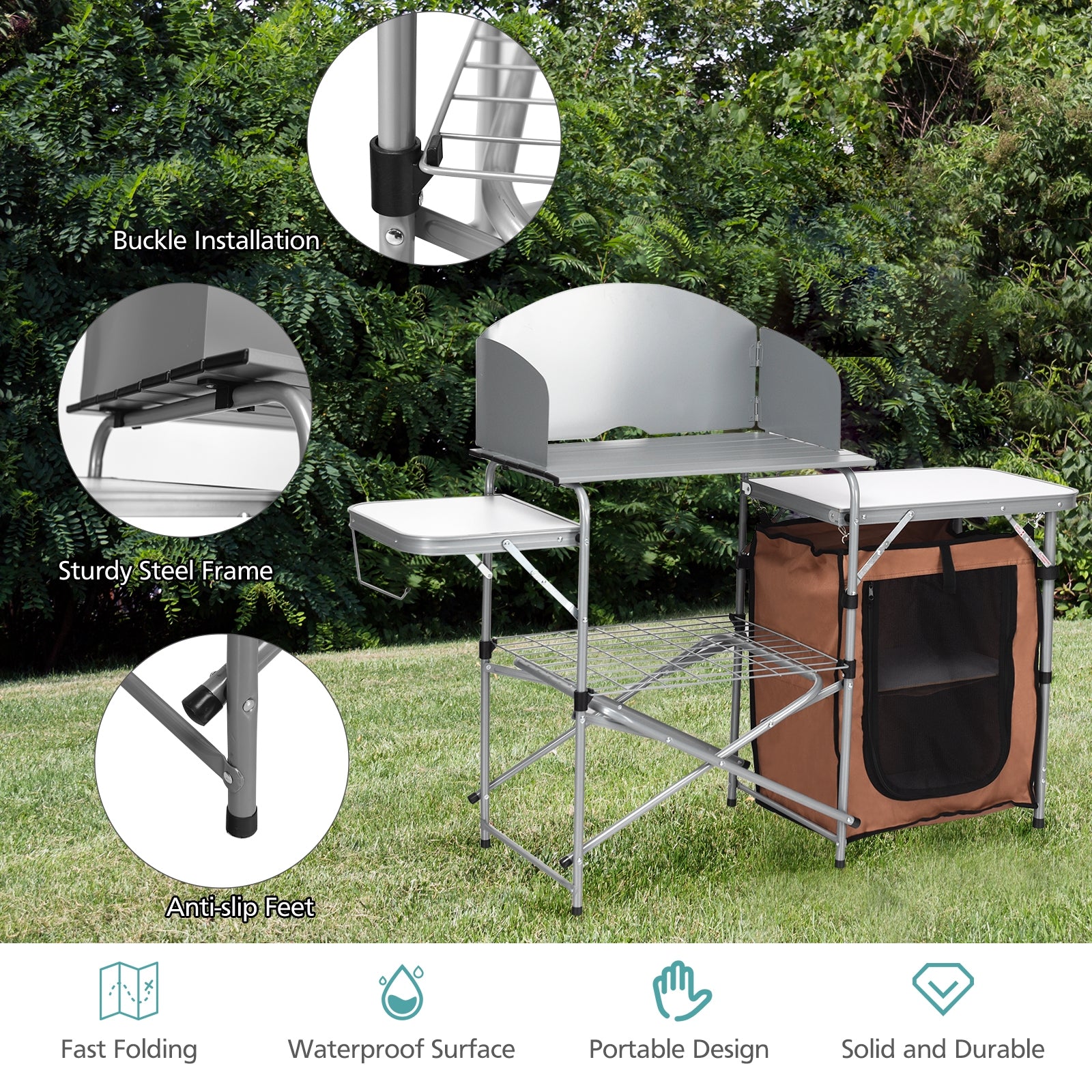 Foldable Outdoor BBQ Portable Grilling Table, Brown Camping Furniture at Gallery Canada