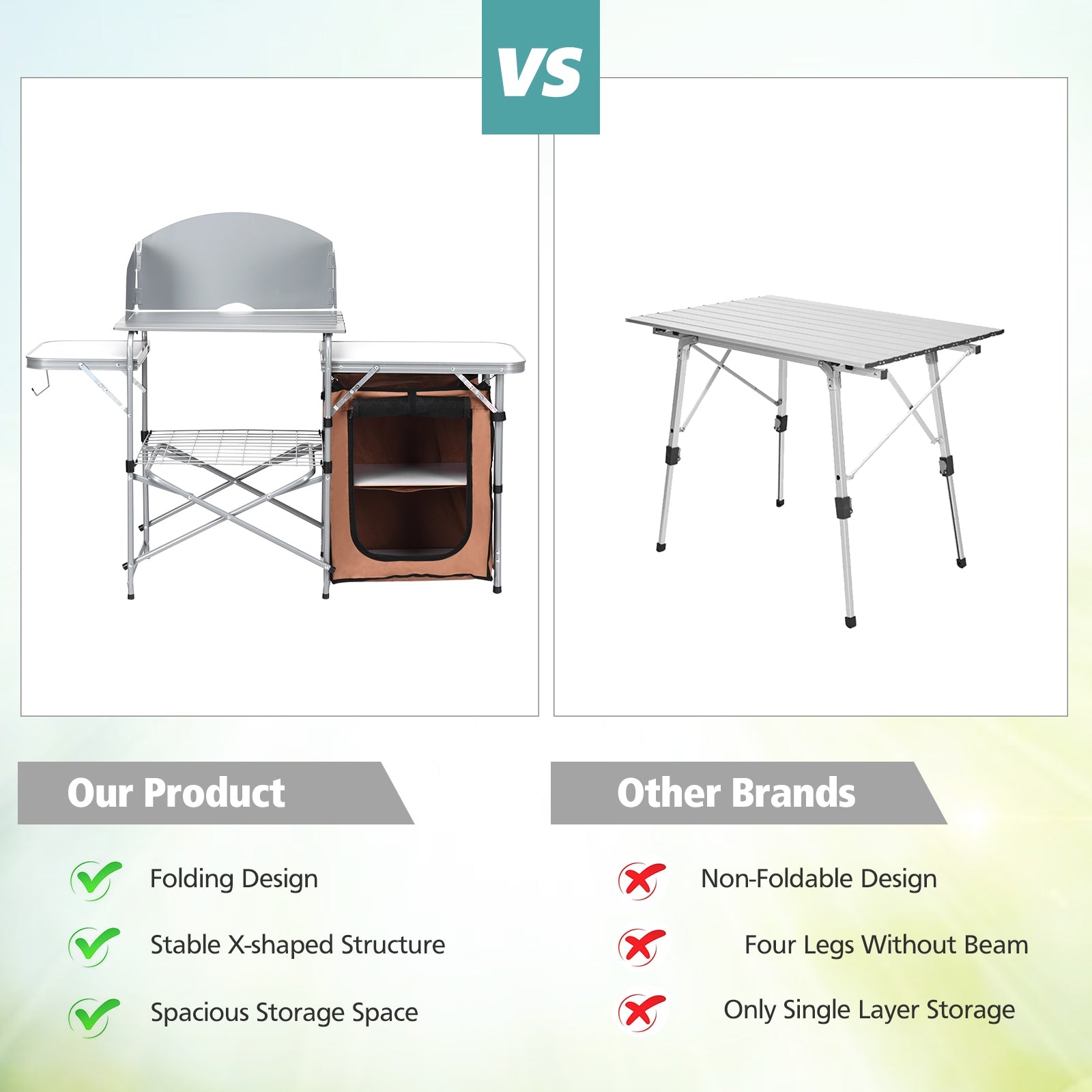 Foldable Outdoor BBQ Portable Grilling Table, Brown Camping Furniture at Gallery Canada
