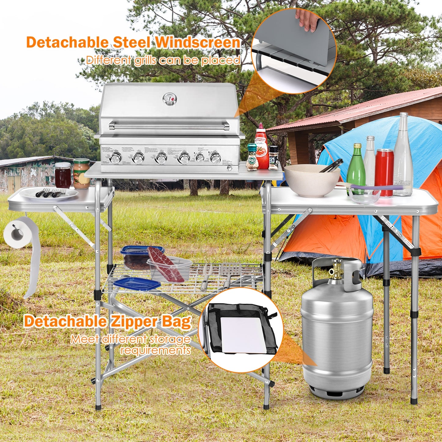 Foldable Outdoor BBQ Portable Grilling Table, Brown Camping Furniture at Gallery Canada