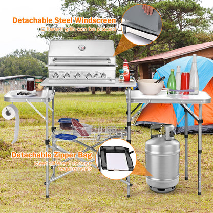 Foldable Outdoor BBQ Portable Grilling Table, Brown Camping Furniture at Gallery Canada
