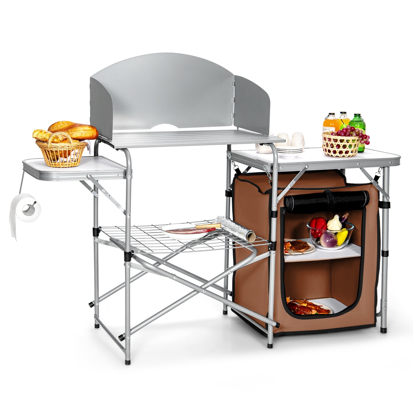 Foldable Outdoor BBQ Portable Grilling Table, Brown Camping Furniture at Gallery Canada