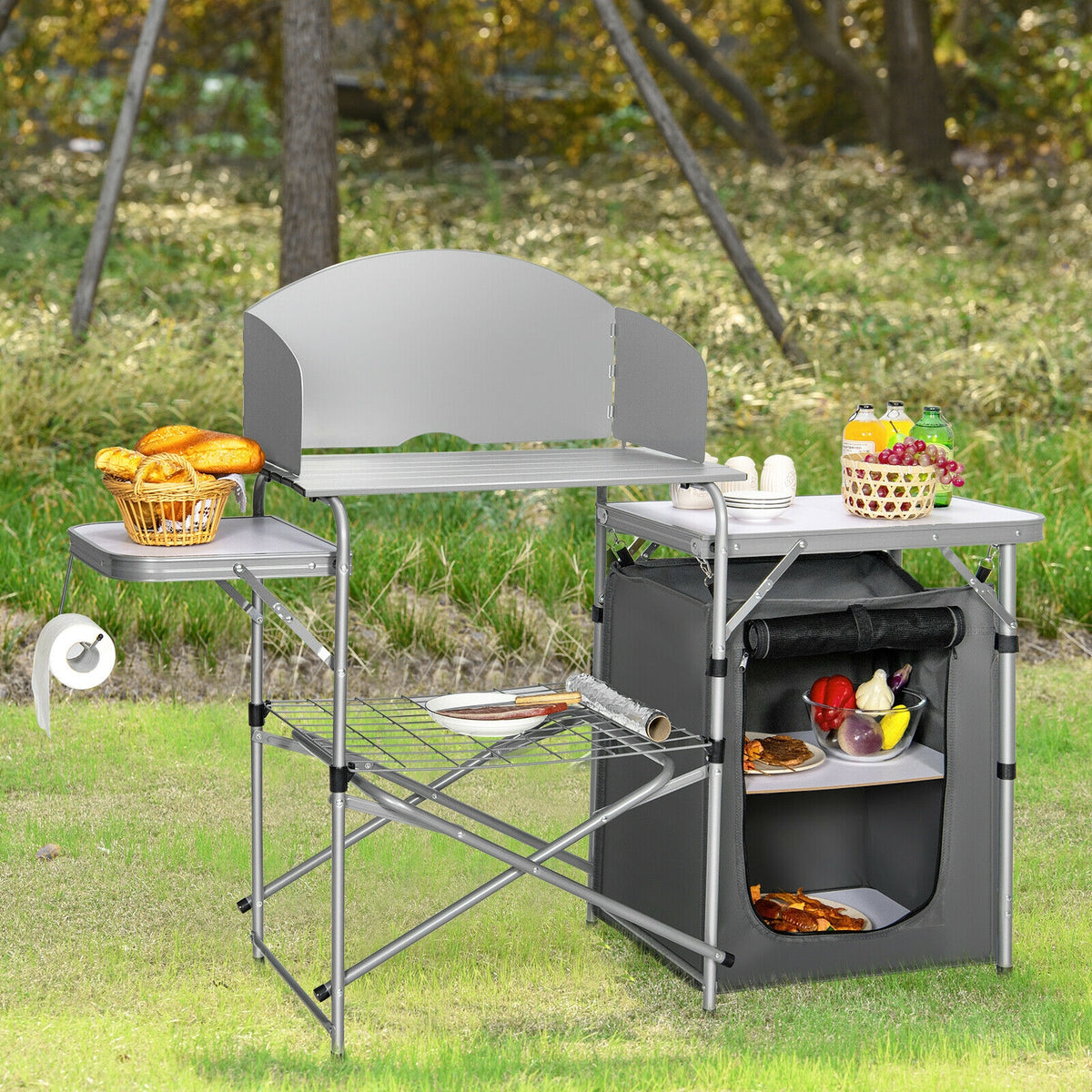 Foldable Portable BBQ Grilling Table With Windscreen Bag, Gray Camping Furniture at Gallery Canada