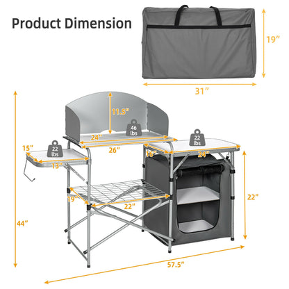 Foldable Portable BBQ Grilling Table With Windscreen Bag, Gray Camping Furniture at Gallery Canada