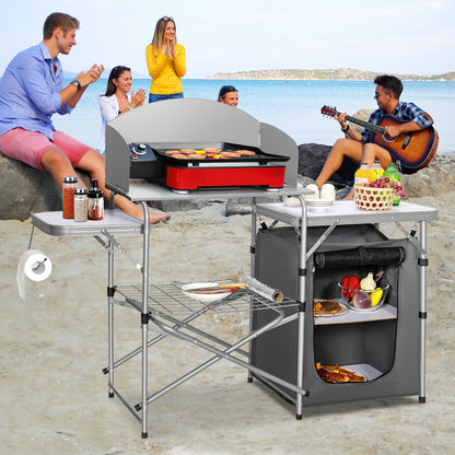 Foldable Portable BBQ Grilling Table With Windscreen Bag, Gray Camping Furniture at Gallery Canada