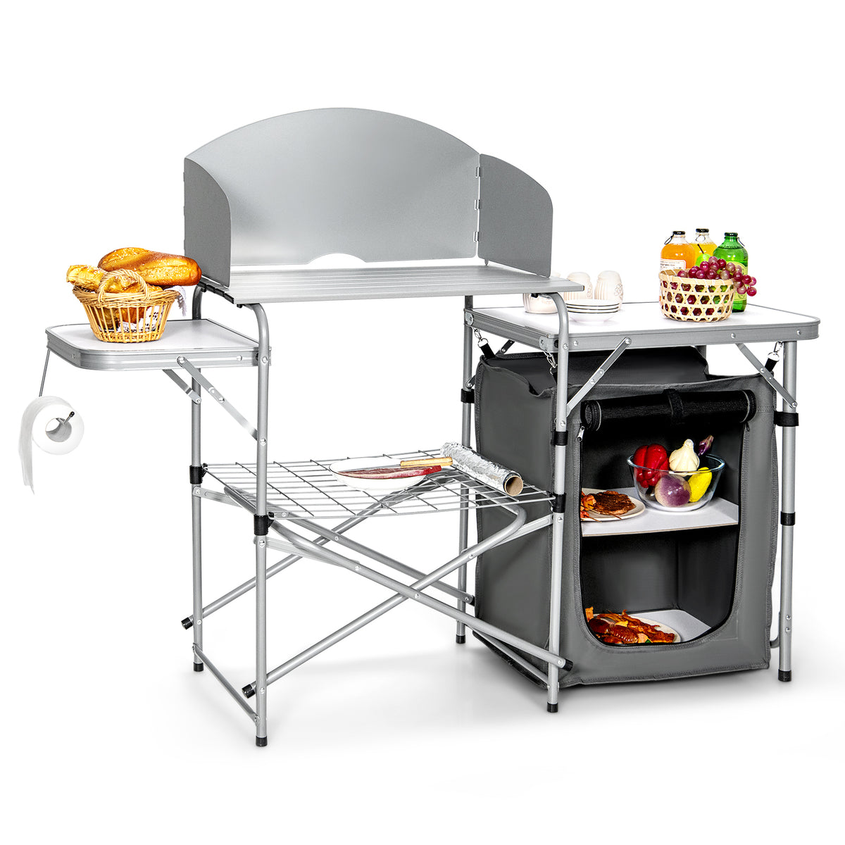 Foldable Portable BBQ Grilling Table With Windscreen Bag, Gray Camping Furniture at Gallery Canada