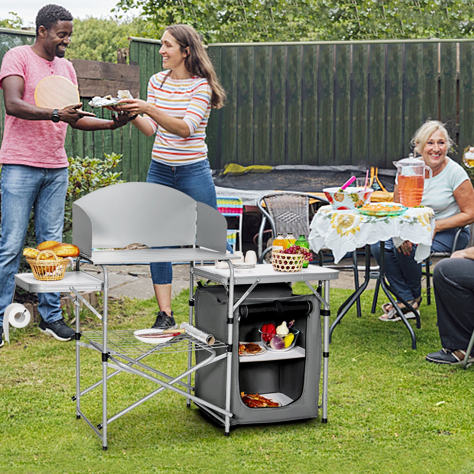 Foldable Portable BBQ Grilling Table With Windscreen Bag, Gray Camping Furniture at Gallery Canada