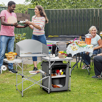 Foldable Portable BBQ Grilling Table With Windscreen Bag, Gray Camping Furniture at Gallery Canada