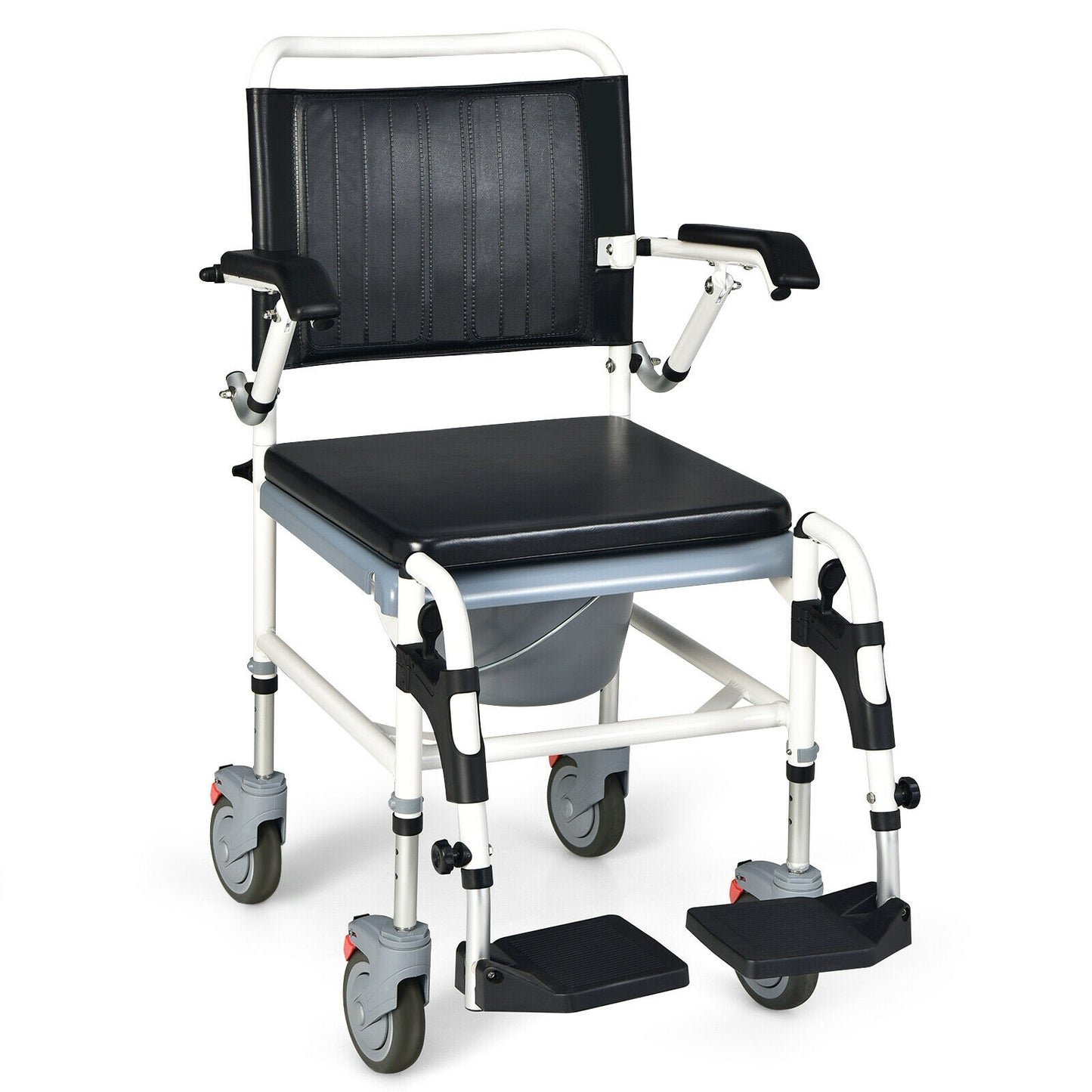 4-In-1 Bedside Commode Wheelchair, Detachable Bucket, White, Black Walkers & Rollators at Gallery Canada