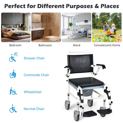 4-In-1 Bedside Commode Wheelchair, Detachable Bucket, White, Black Walkers & Rollators at Gallery Canada