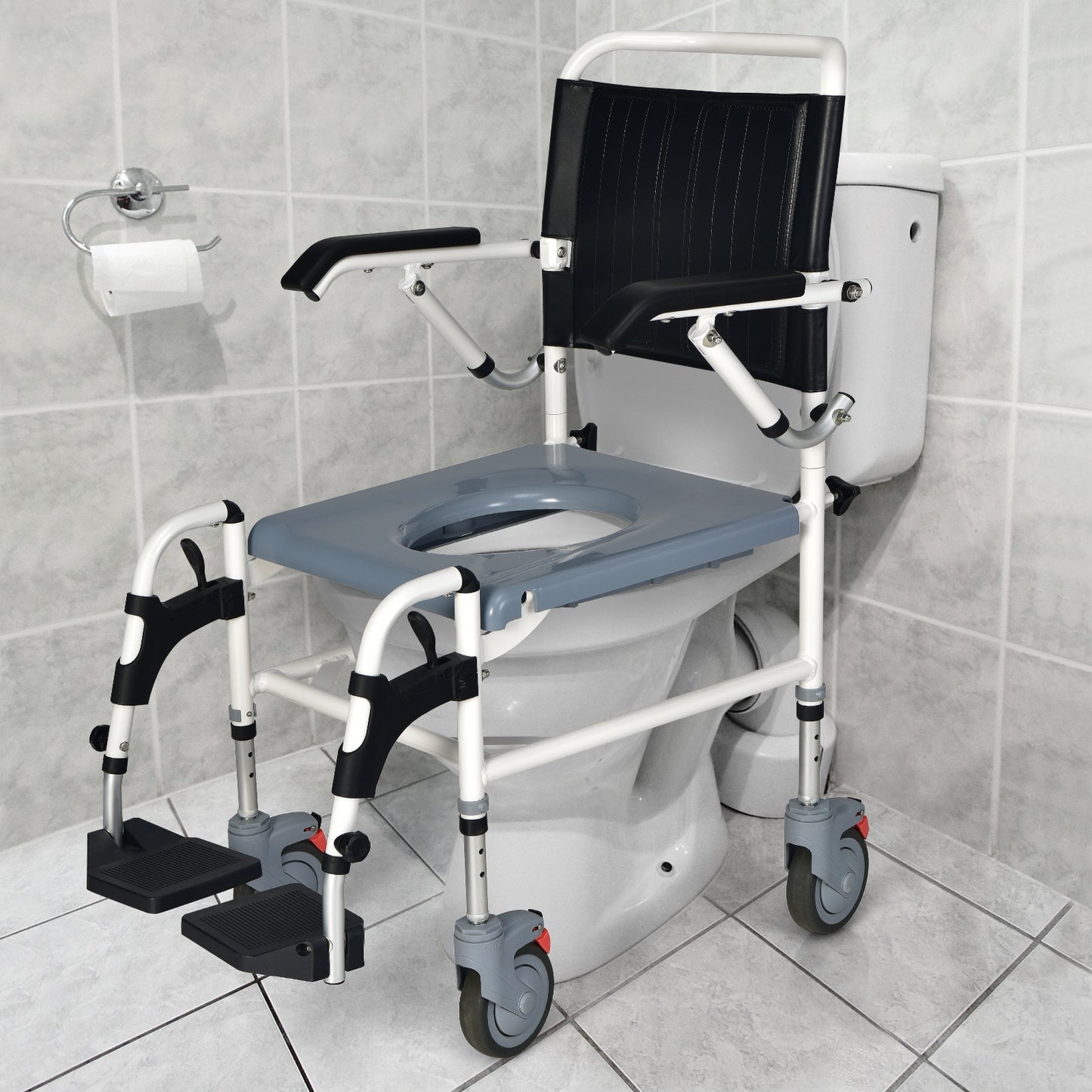 4-In-1 Bedside Commode Wheelchair, Detachable Bucket, White, Black Walkers & Rollators at Gallery Canada