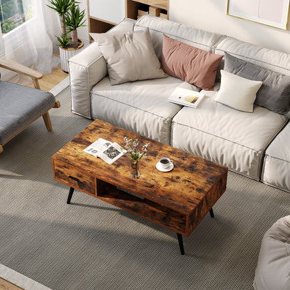 Retro Rectangular Coffee Table With Drawer, Storage Shelf, Brown Coffee Tables at Gallery Canada