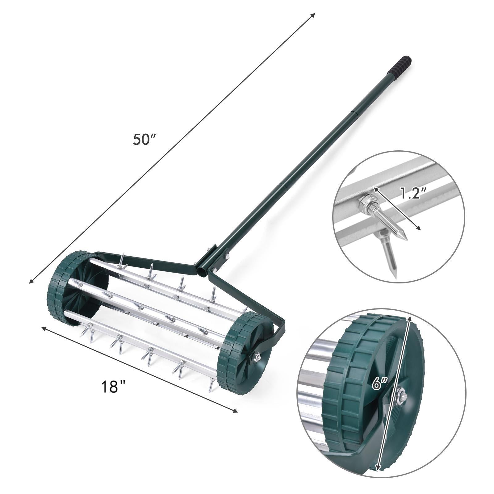18 Inch Rolling Lawn Aerator, Anti-Slip Handle, Green Lawn Care Tools at Gallery Canada