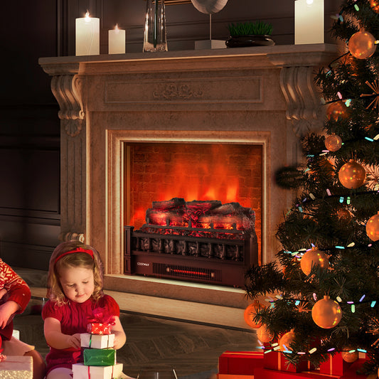 20 Inch Electric Fireplace Heater, Realistic Pinewood Ember Bed, Black Fireplaces Black at Gallery Canada