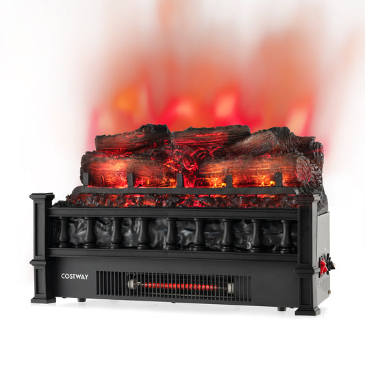 20 Inch Electric Fireplace Heater, Realistic Pinewood Ember Bed, Black Fireplaces Black at Gallery Canada
