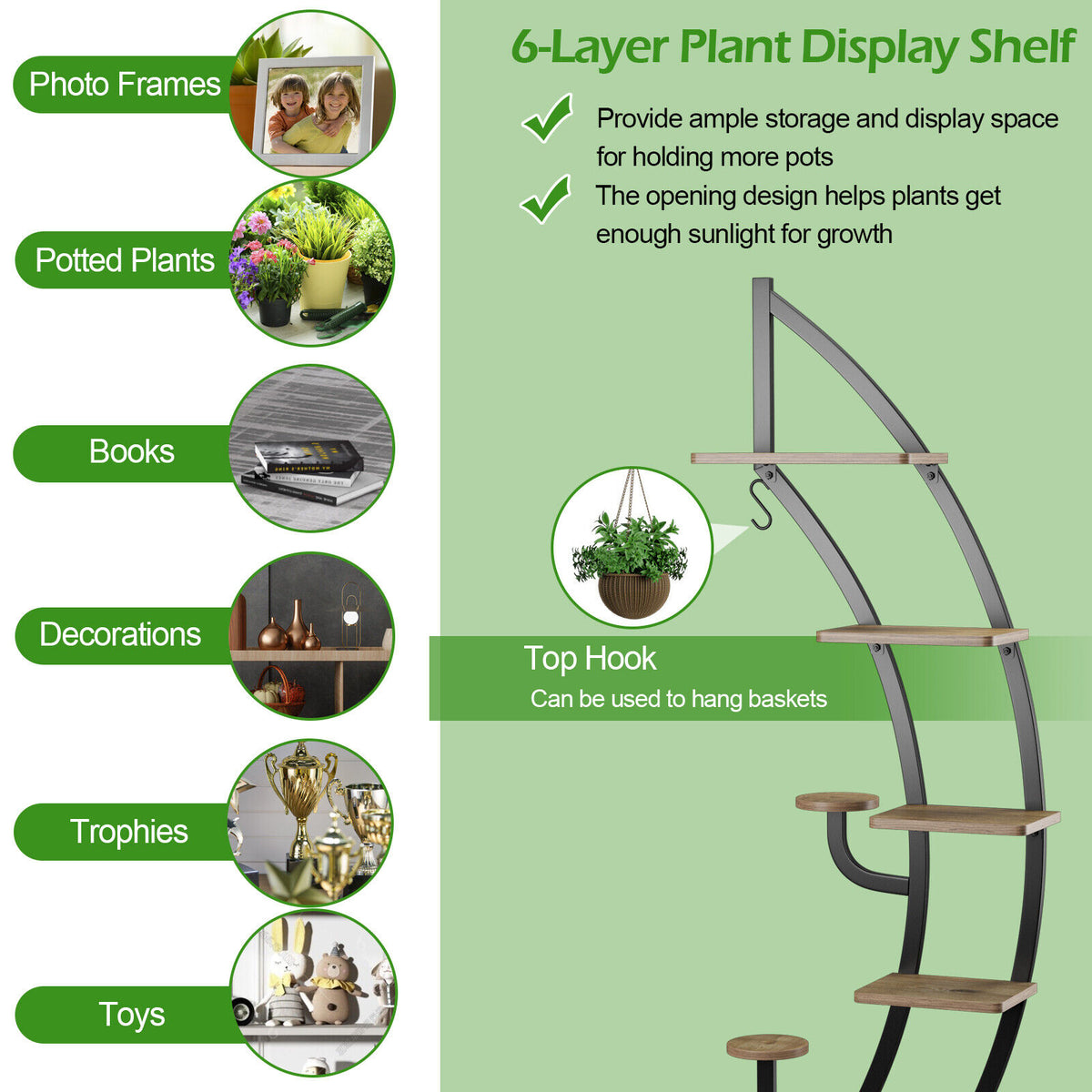 6 Tier 9 Potted Metal Plant Stand Holder, Natural Plant Stands at Gallery Canada