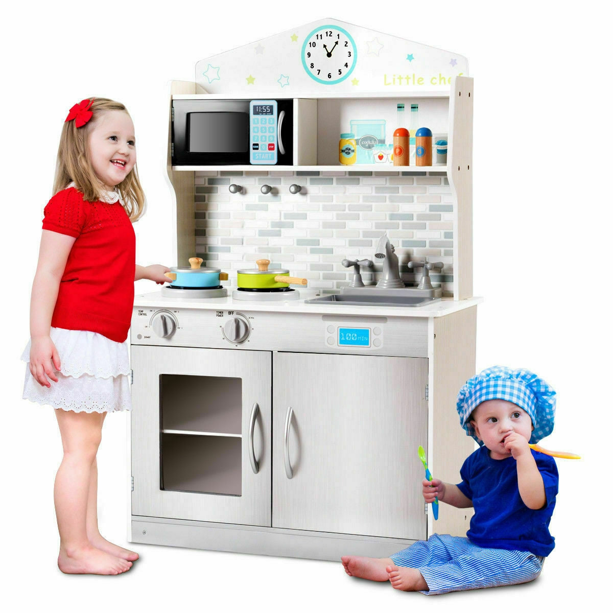 Kids Wooden Pretend Cooking Playset, Beige Play Kitchen Sets at Gallery Canada