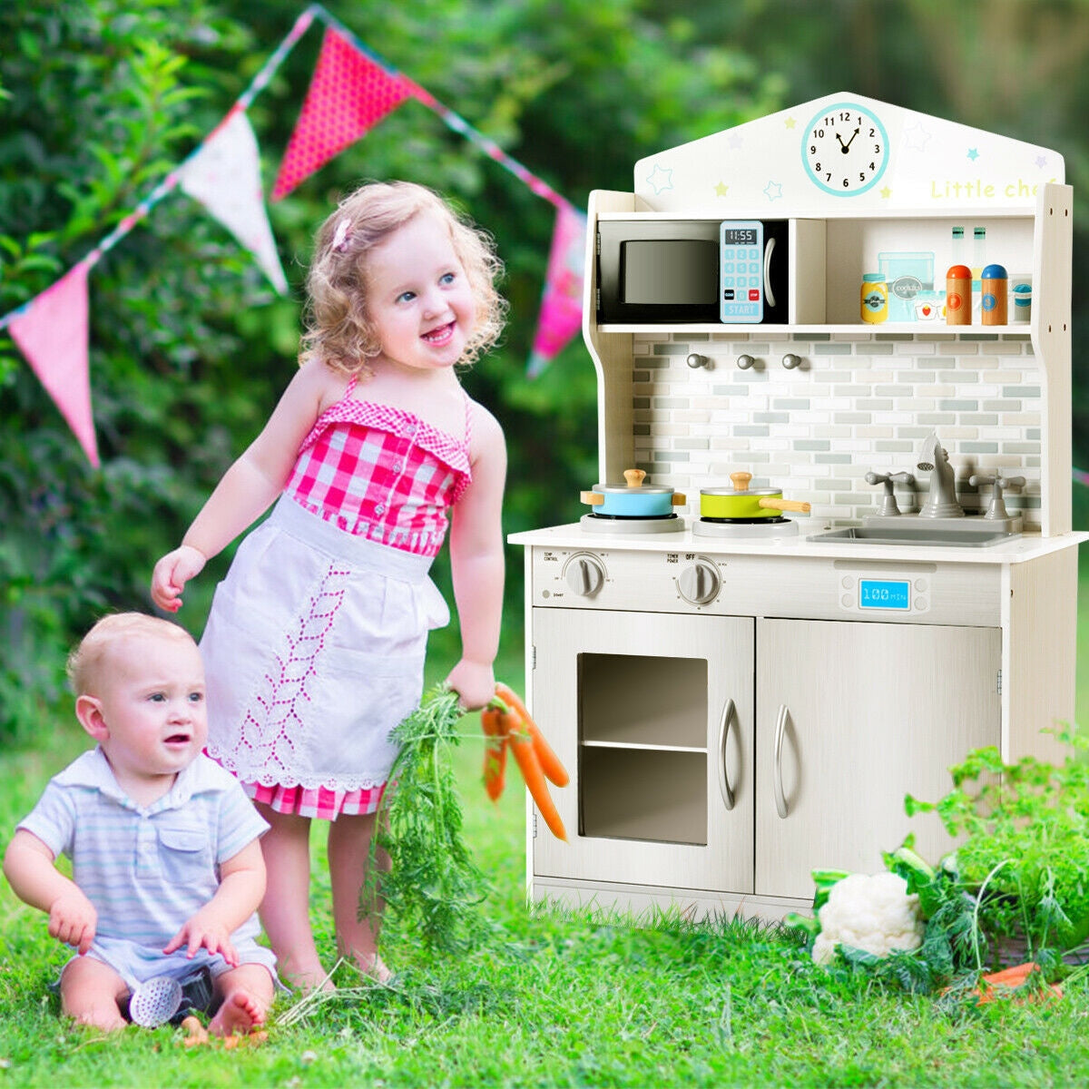 Kids Wooden Pretend Cooking Playset, Beige Play Kitchen Sets at Gallery Canada