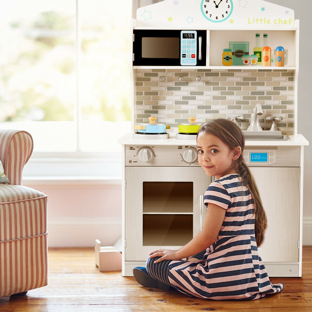 Kids Wooden Pretend Cooking Playset, Beige Play Kitchen Sets at Gallery Canada