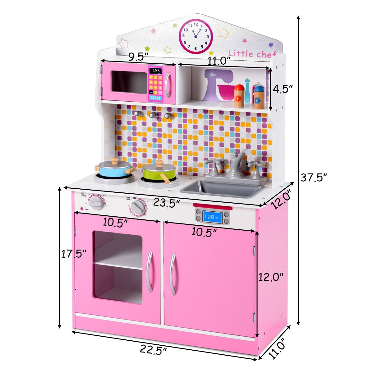 Kids Wooden Pretend Cookware Playset, Pink Play Kitchen Sets at Gallery Canada