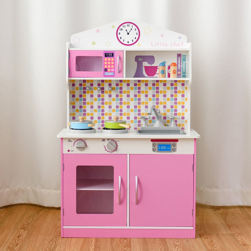 Kids Wooden Pretend Cookware Playset, Pink