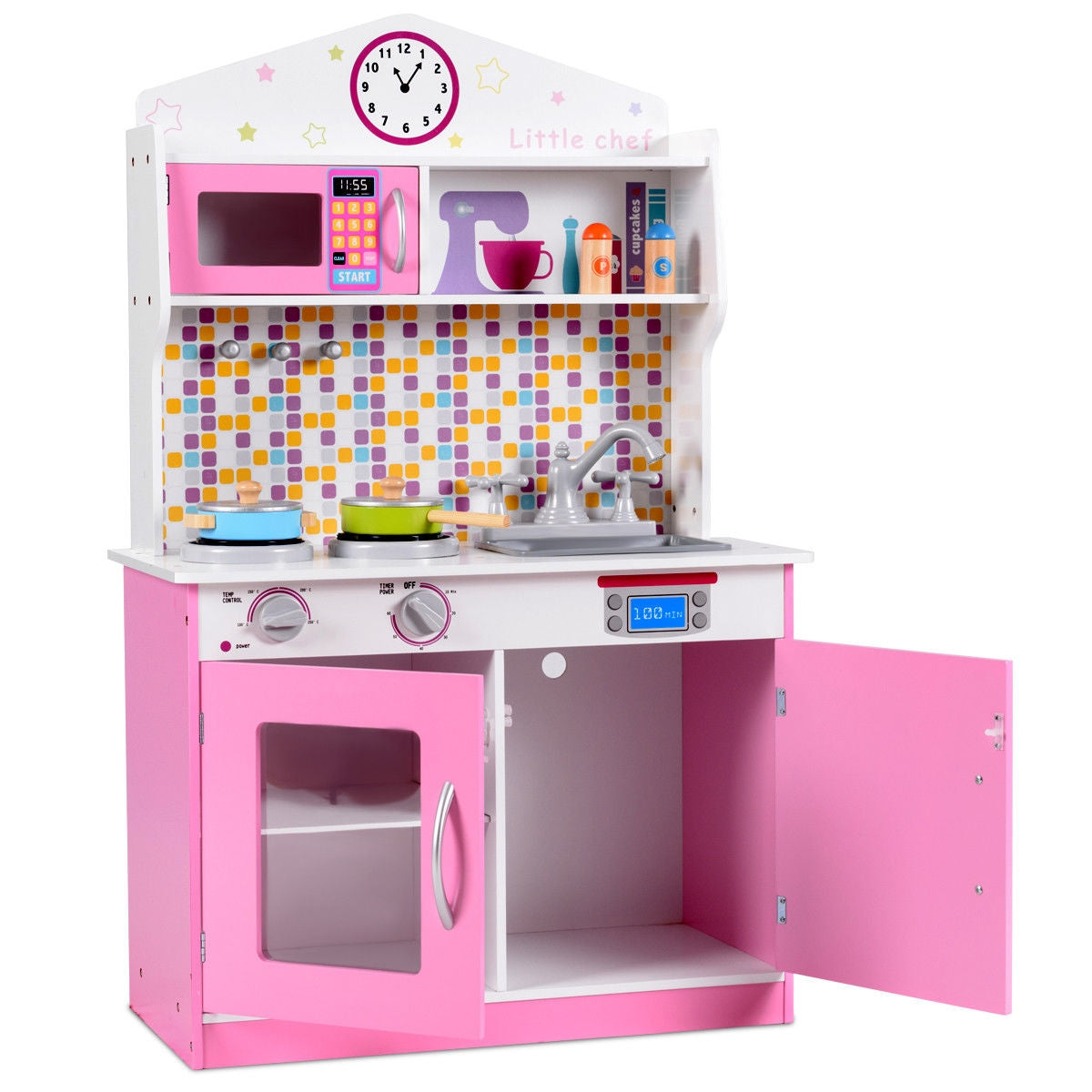 Kids Wooden Pretend Cookware Playset, Pink Play Kitchen Sets at Gallery Canada