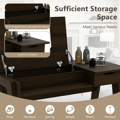 Dressing Table With Flip Mirror, Storage Drawer, Brown Makeup Vanities at Gallery Canada