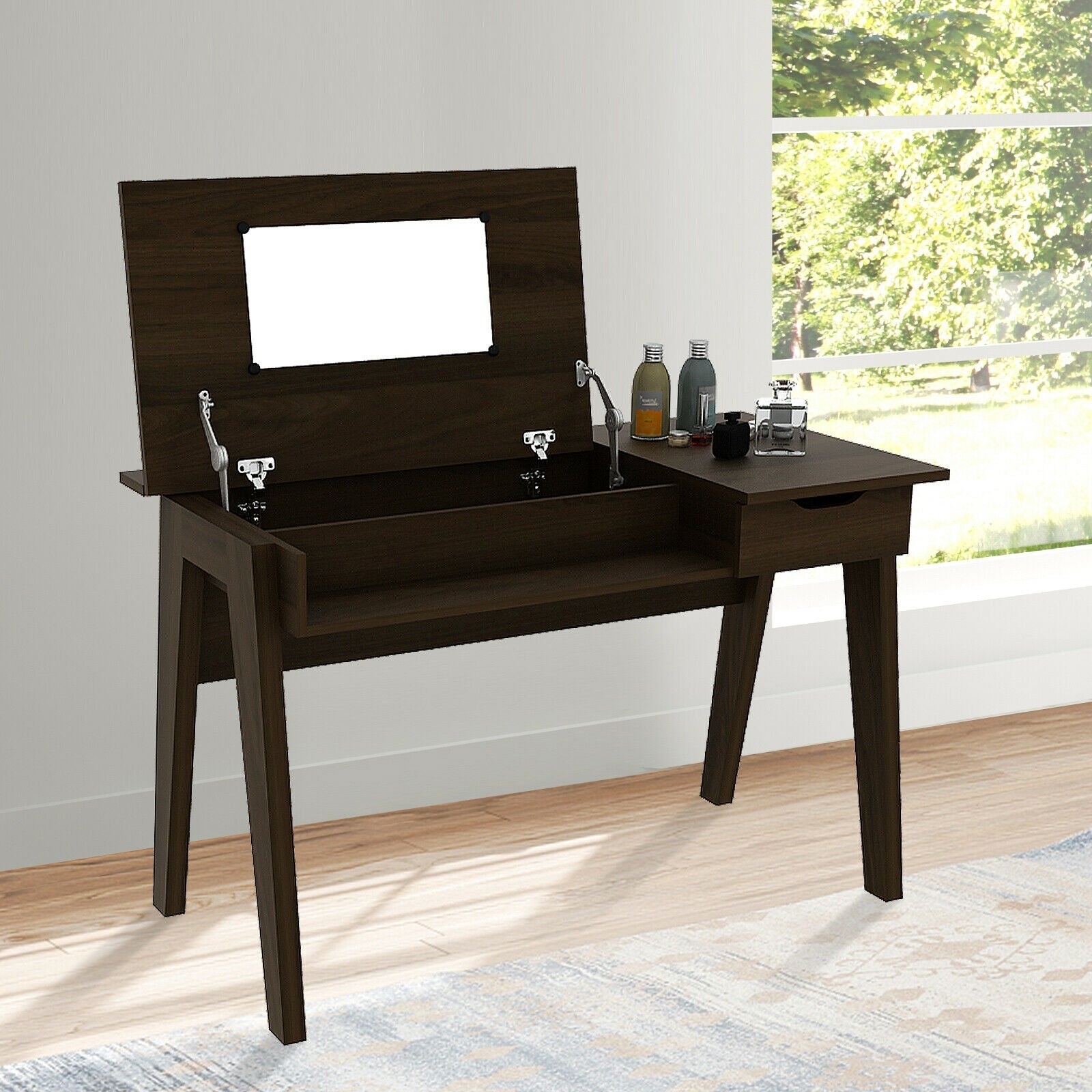 Dressing Table With Flip Mirror, Storage Drawer, Brown Makeup Vanities at Gallery Canada